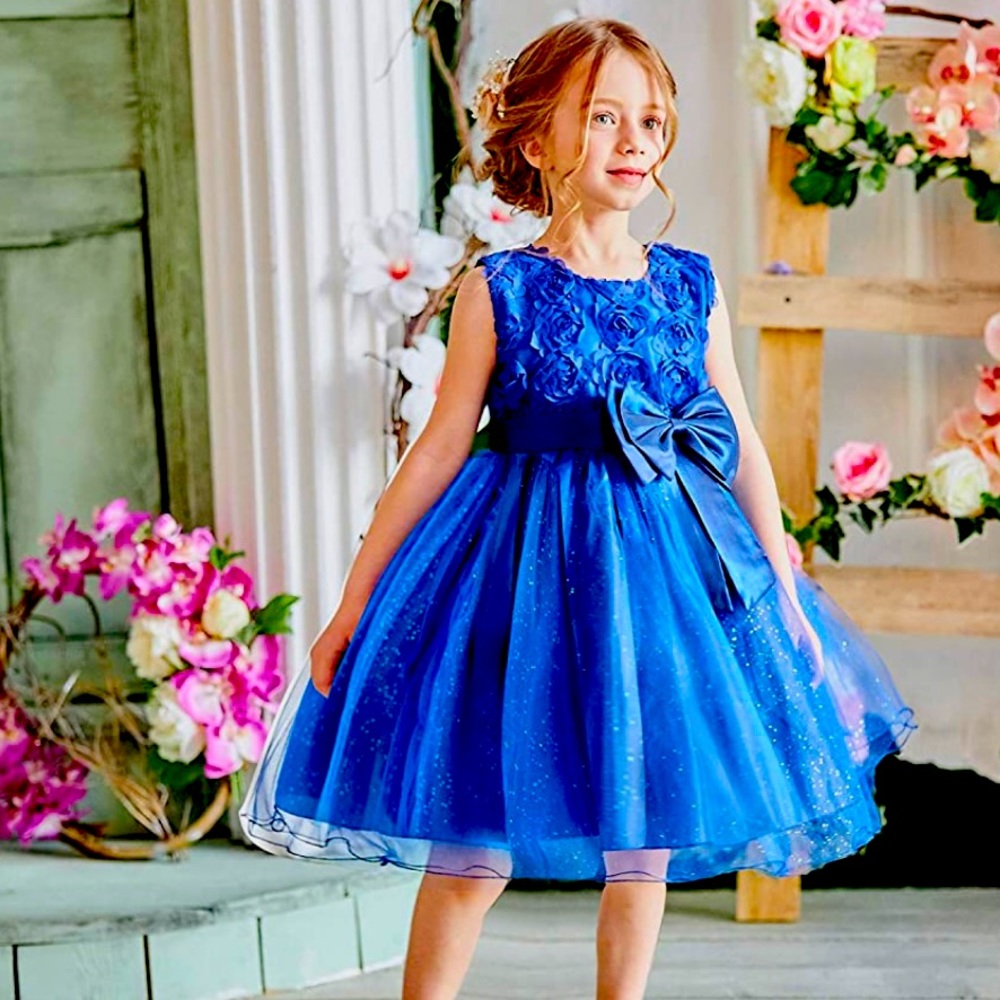 Girl Deep Blue Sleeveless Lace Tutu Holiday Princess Dress Size 5-6 Years